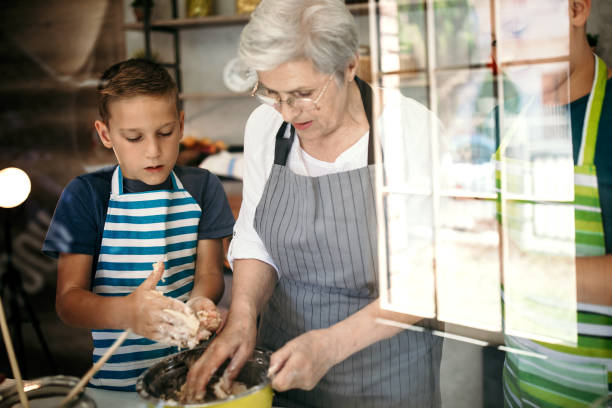 grandmother teaching ways to cook an egg