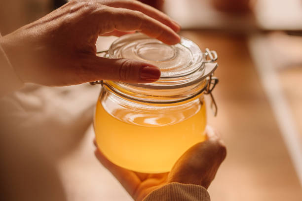 Ghee clarified butter in jar 