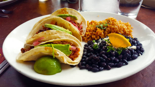 avocado tacos with black beans and rice