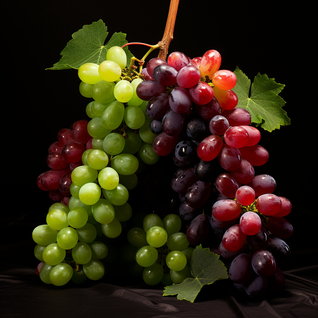 bunch of grapes, including green, red, and purple varieties
